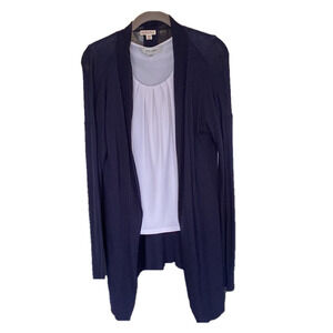 Long Open Front Navy Cardigan Open Size Medium